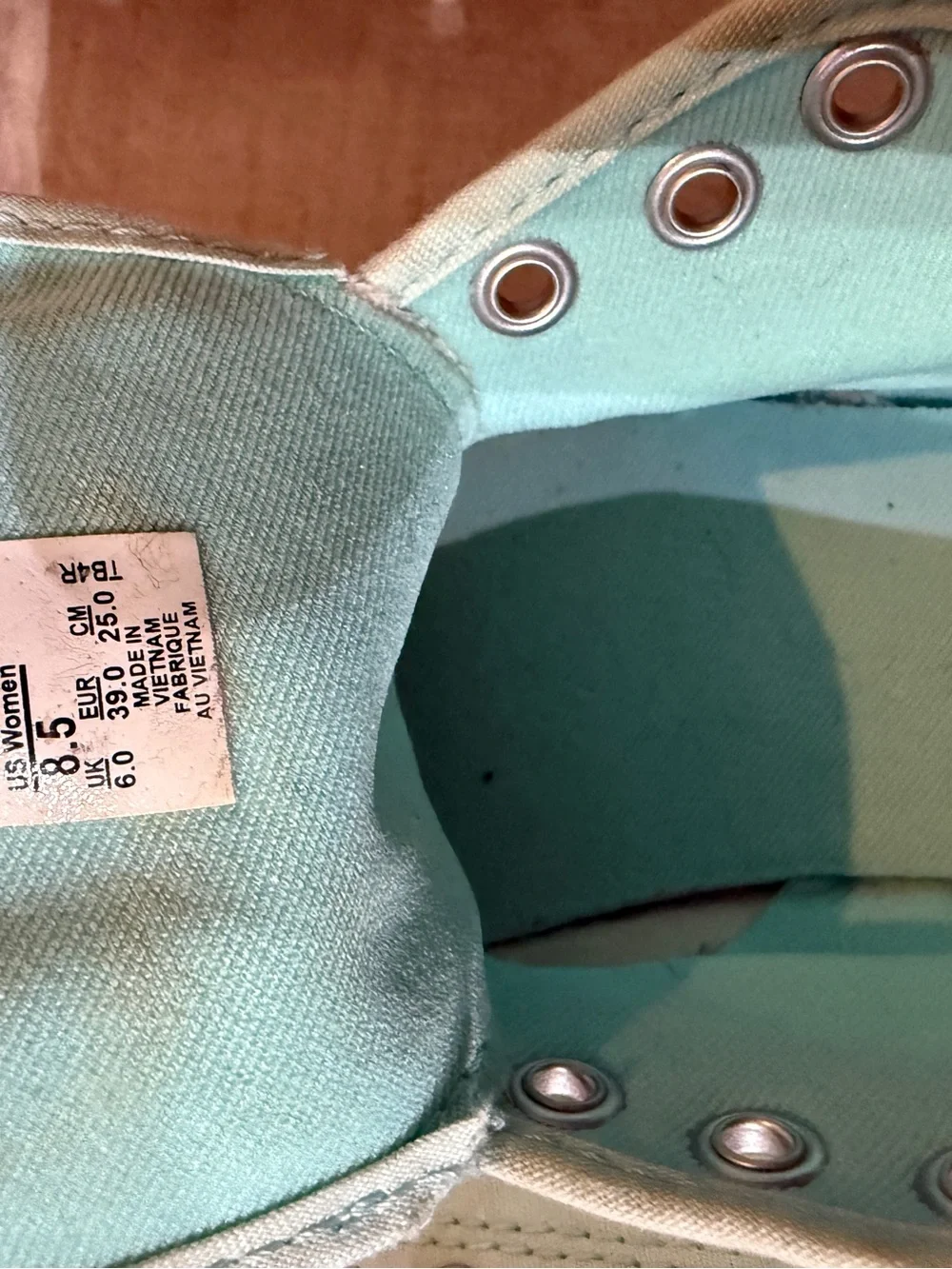 Vans Women's Slip-On Light Mint Canvas Sneakers with Leather Heel Accent